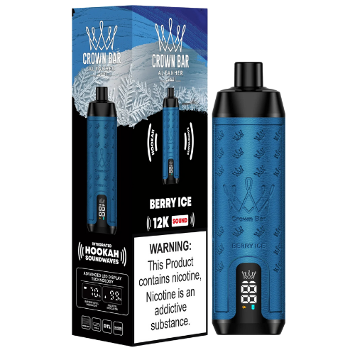 Al Fakher Crown Bar 12000 Disposable Vape Device in Berry Ice flavor, featuring a bold, colorful design. Offers up to 12,000 puffs with a cool berry-infused taste