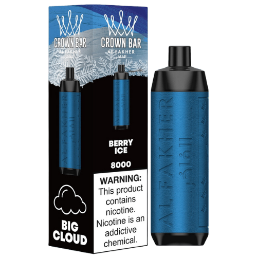 Al Fakher Crown Bar 12000 Disposable Vape in Berry Ice flavor, showcasing a stylish, vibrant design. Delivers up to 12,000 puffs with a refreshing icy berry sensation.