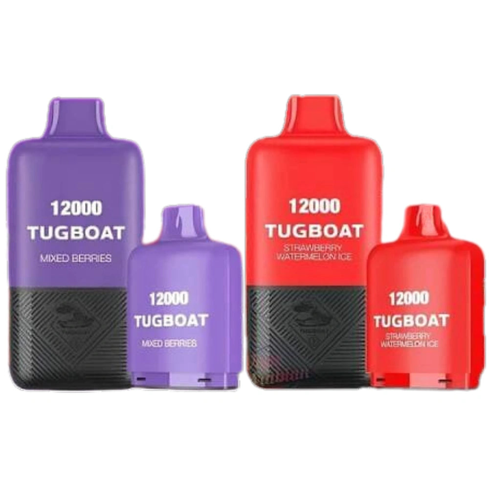 Tugboat 12000 puff disposable vape featuring a modern, ergonomic design and colorful exterior. High-performance device designed for extended vaping sessions