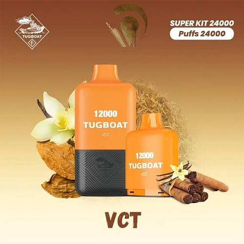 Tugboat 24000 Disposable Vape Device displayed with a sleek design and bold branding. High-puff capacity vape offering long-lasting performance, shown with vibrant color details